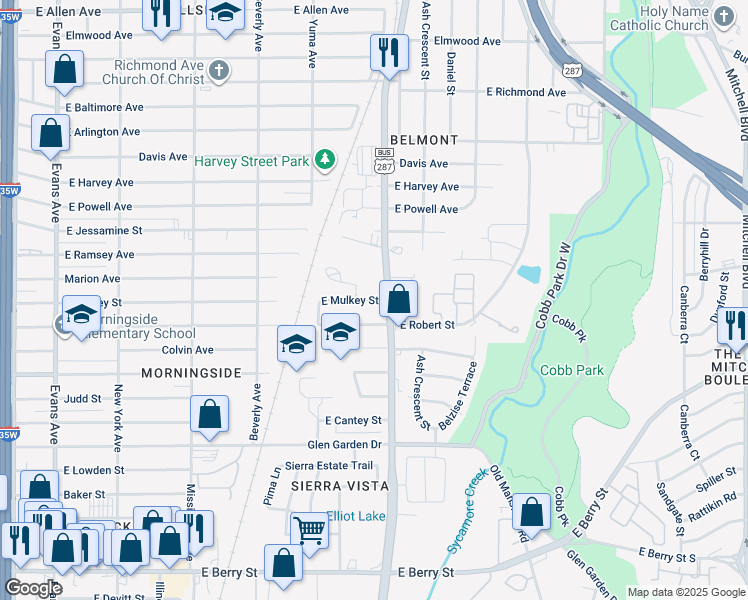 map of restaurants, bars, coffee shops, grocery stores, and more near 1507 East Robert Street in Fort Worth