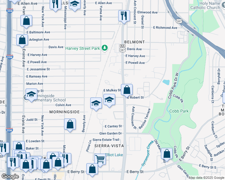 map of restaurants, bars, coffee shops, grocery stores, and more near 1417 East Robert Street in Fort Worth