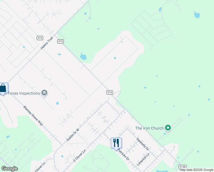 map of restaurants, bars, coffee shops, grocery stores, and more near 10507 Dublin Drive West in Forney
