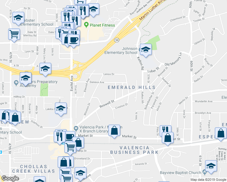 map of restaurants, bars, coffee shops, grocery stores, and more near 962 Hanover Street in San Diego