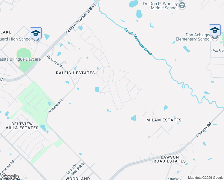 map of restaurants, bars, coffee shops, grocery stores, and more near 5200 Milam Road in Mesquite