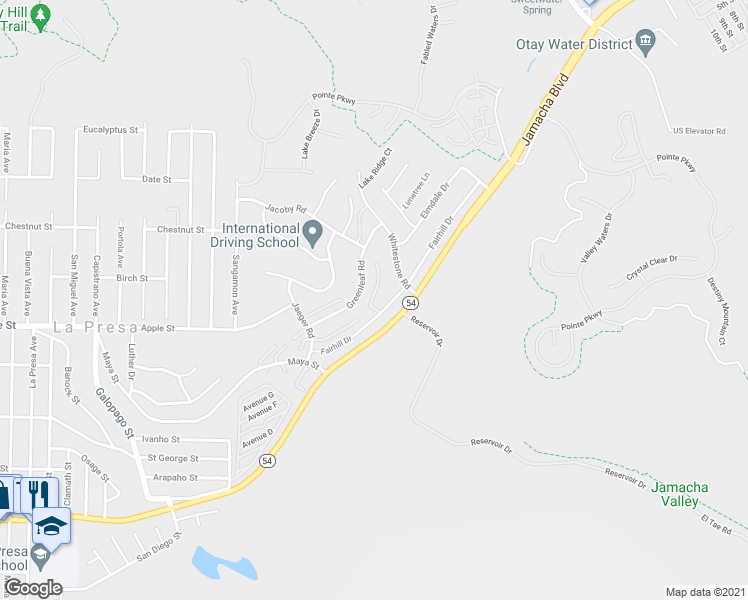 map of restaurants, bars, coffee shops, grocery stores, and more near 1029 Fairhill Terrace in Spring Valley