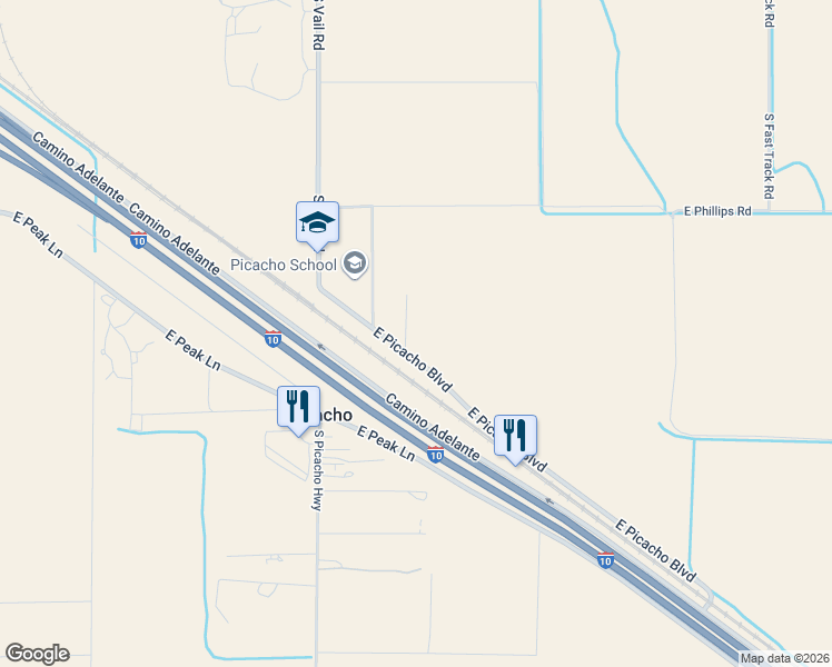 map of restaurants, bars, coffee shops, grocery stores, and more near 17965 South Oak Avenue in Picacho