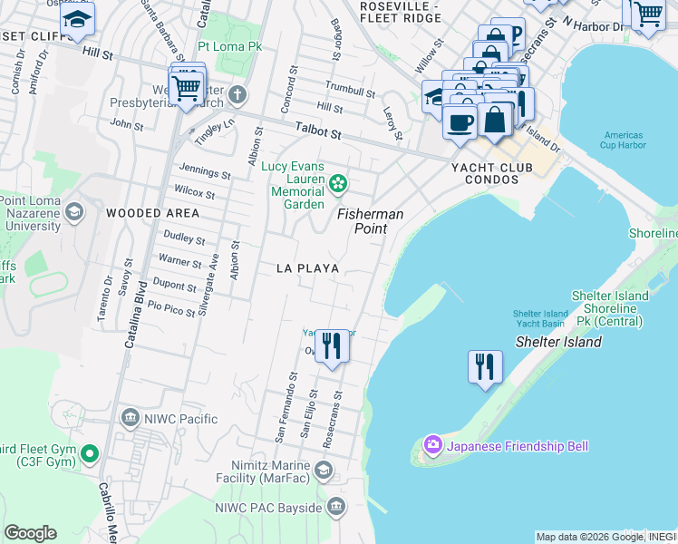 map of restaurants, bars, coffee shops, grocery stores, and more near 756 Armada Terrace in San Diego