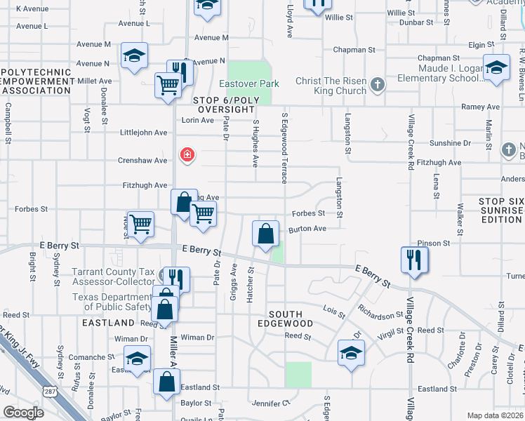 map of restaurants, bars, coffee shops, grocery stores, and more near 4413 Strong Avenue in Fort Worth