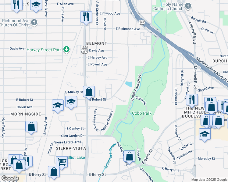 map of restaurants, bars, coffee shops, grocery stores, and more near 1701 East Robert Street in Fort Worth