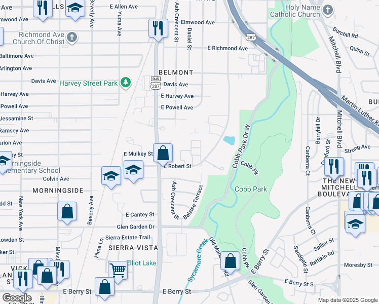 map of restaurants, bars, coffee shops, grocery stores, and more near 1701 East Robert Street in Fort Worth
