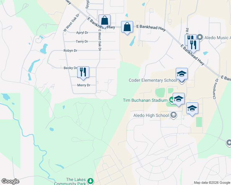 map of restaurants, bars, coffee shops, grocery stores, and more near 1215 Rising Sun Road in Aledo