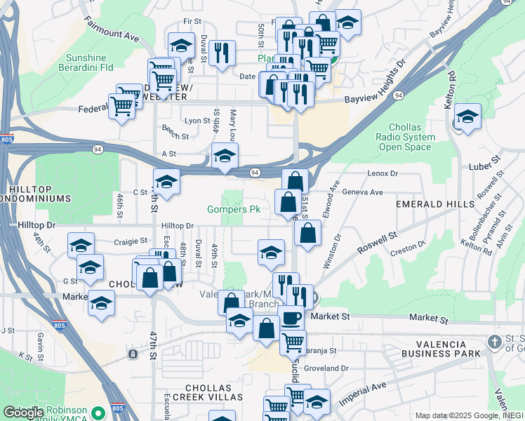 map of restaurants, bars, coffee shops, grocery stores, and more near 936 Cooper Place in San Diego