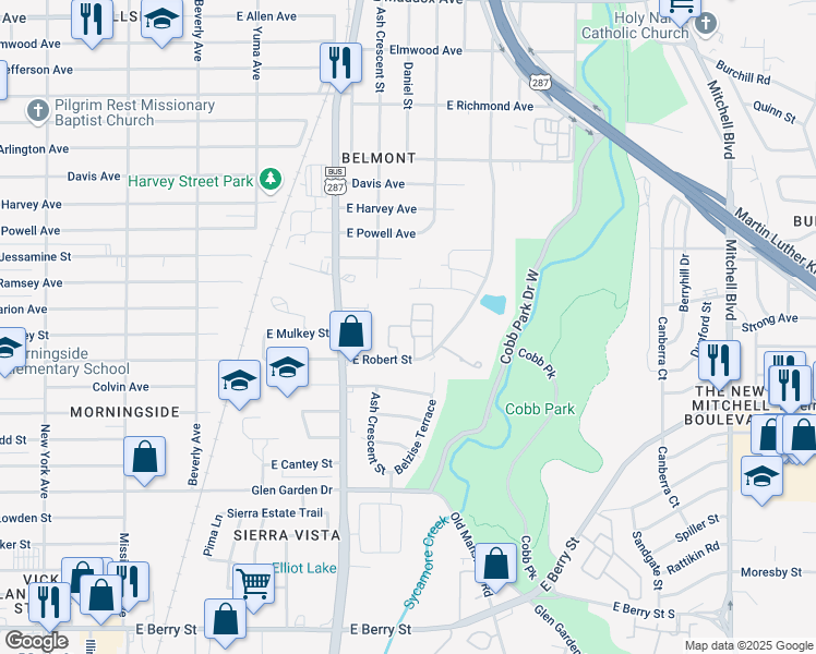 map of restaurants, bars, coffee shops, grocery stores, and more near 1701 East Robert Street in Fort Worth