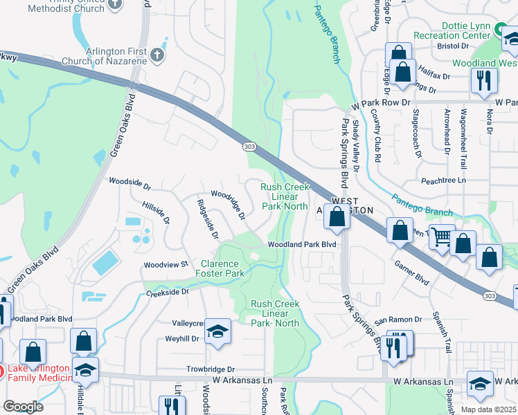 map of restaurants, bars, coffee shops, grocery stores, and more near 1812 Southpark Drive in Arlington