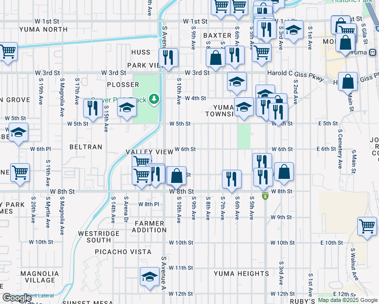 map of restaurants, bars, coffee shops, grocery stores, and more near 575 South 10th Avenue in Yuma