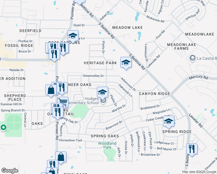 map of restaurants, bars, coffee shops, grocery stores, and more near 14918 Marsha Drive in Balch Springs