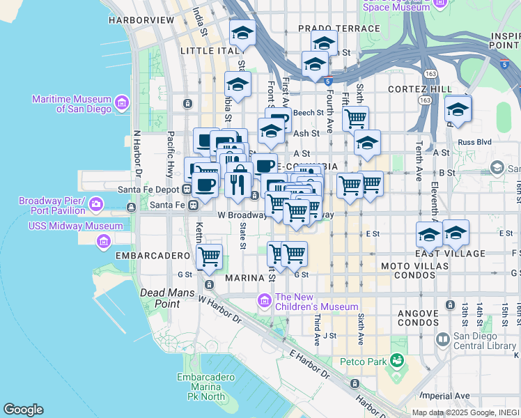 map of restaurants, bars, coffee shops, grocery stores, and more near 1011 Union Street in San Diego