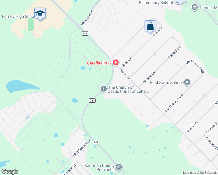 map of restaurants, bars, coffee shops, grocery stores, and more near 12024 Golden Meadow Lane in Forney