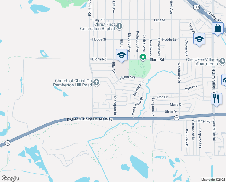 map of restaurants, bars, coffee shops, grocery stores, and more near 300 Stoneport Drive in Dallas