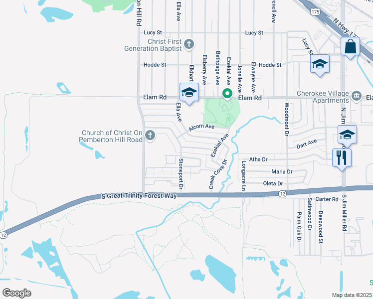 map of restaurants, bars, coffee shops, grocery stores, and more near 6306 Bellbrook Drive in Dallas