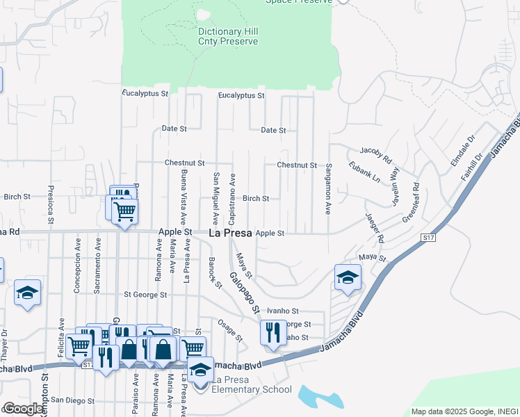 map of restaurants, bars, coffee shops, grocery stores, and more near 1114 Coronado Avenue in Spring Valley