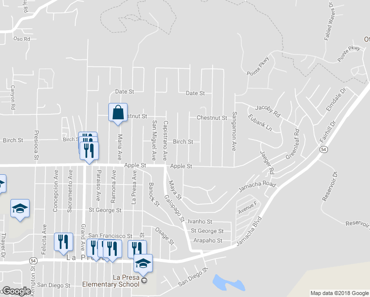 map of restaurants, bars, coffee shops, grocery stores, and more near 1114 Coronado Avenue in Spring Valley