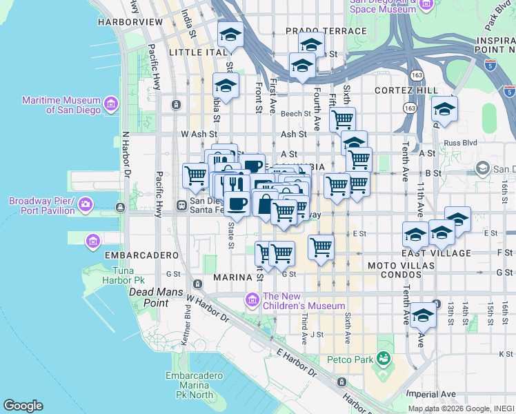 map of restaurants, bars, coffee shops, grocery stores, and more near 1011 Union Street in San Diego