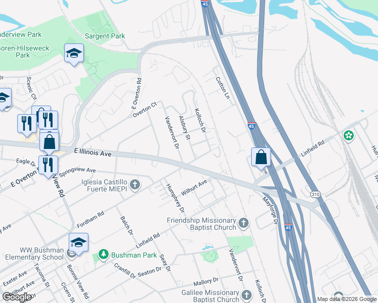 map of restaurants, bars, coffee shops, grocery stores, and more near 3922 Vandervort Drive in Dallas