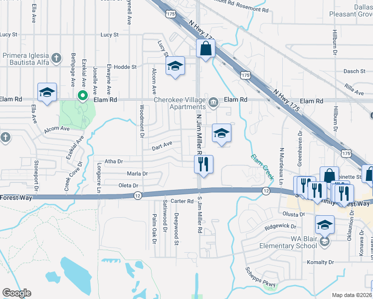 map of restaurants, bars, coffee shops, grocery stores, and more near in Dallas