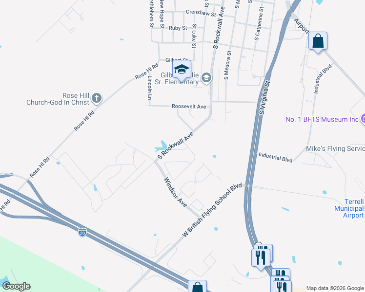 map of restaurants, bars, coffee shops, grocery stores, and more near 159 Hamilton Drive in Terrell