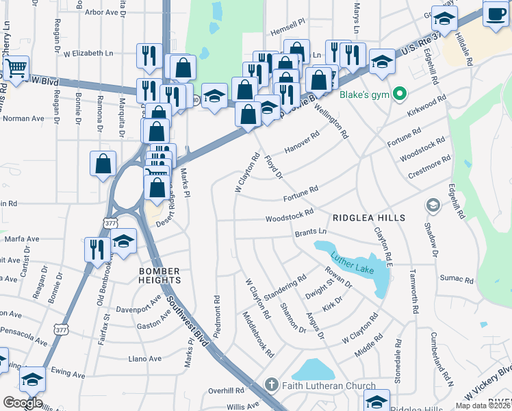 map of restaurants, bars, coffee shops, grocery stores, and more near 6837 Fortune Road in Fort Worth