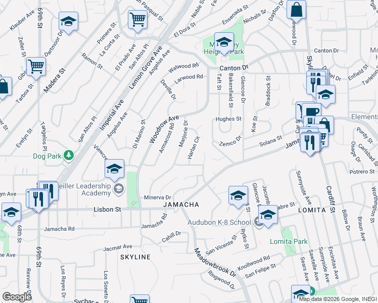 map of restaurants, bars, coffee shops, grocery stores, and more near 963 Harlan Circle in San Diego