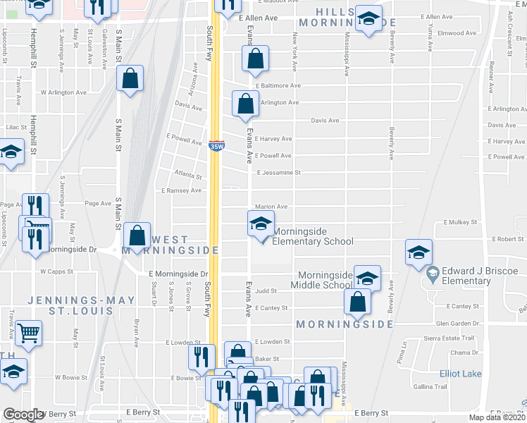 map of restaurants, bars, coffee shops, grocery stores, and more near 929 Marion Avenue in Fort Worth