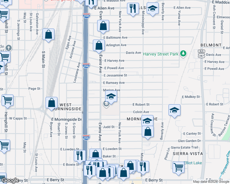 map of restaurants, bars, coffee shops, grocery stores, and more near 929 Marion Avenue in Fort Worth