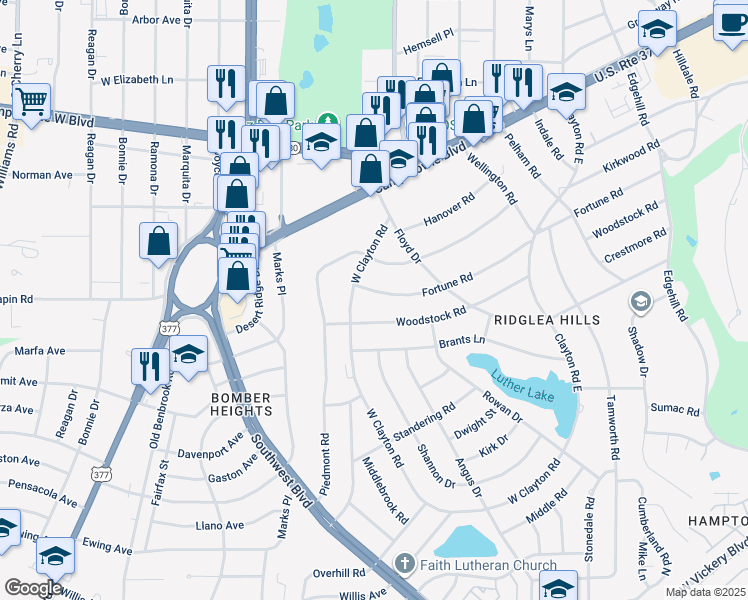 map of restaurants, bars, coffee shops, grocery stores, and more near 6837 Fortune Road in Fort Worth