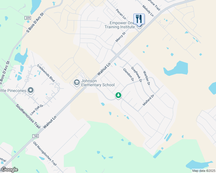 map of restaurants, bars, coffee shops, grocery stores, and more near 1136 Flamingo Road in Forney