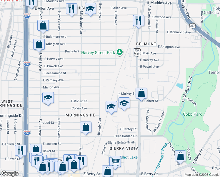 map of restaurants, bars, coffee shops, grocery stores, and more near 1324 Marion Avenue in Fort Worth