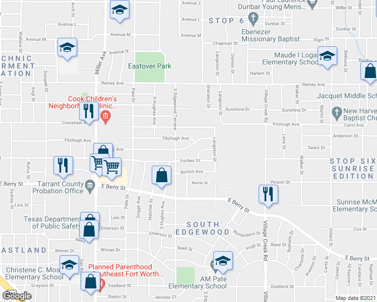 map of restaurants, bars, coffee shops, grocery stores, and more near 4609 Strong Avenue in Fort Worth