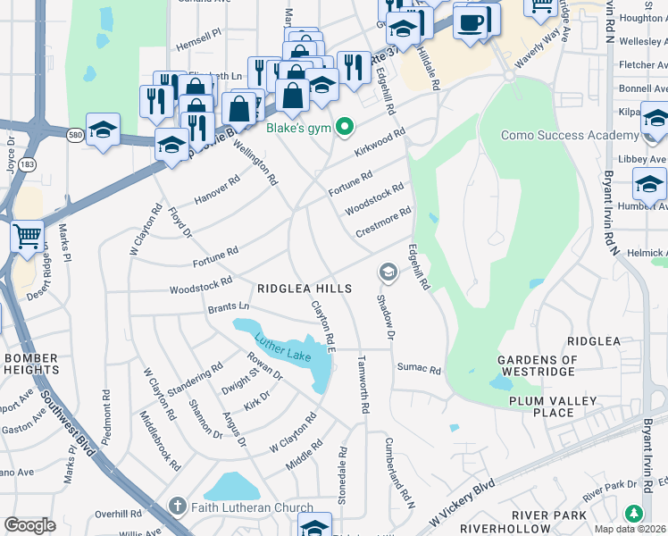 map of restaurants, bars, coffee shops, grocery stores, and more near 3921 Tamworth Road in Fort Worth