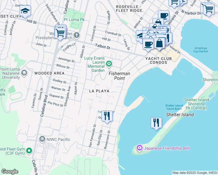 map of restaurants, bars, coffee shops, grocery stores, and more near 752 Armada Terrace in San Diego