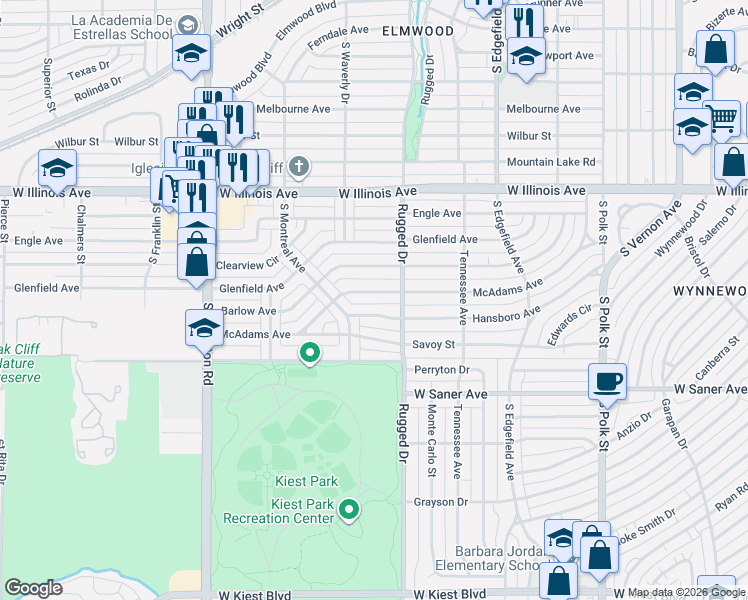 map of restaurants, bars, coffee shops, grocery stores, and more near 1818 McAdams Avenue in Dallas