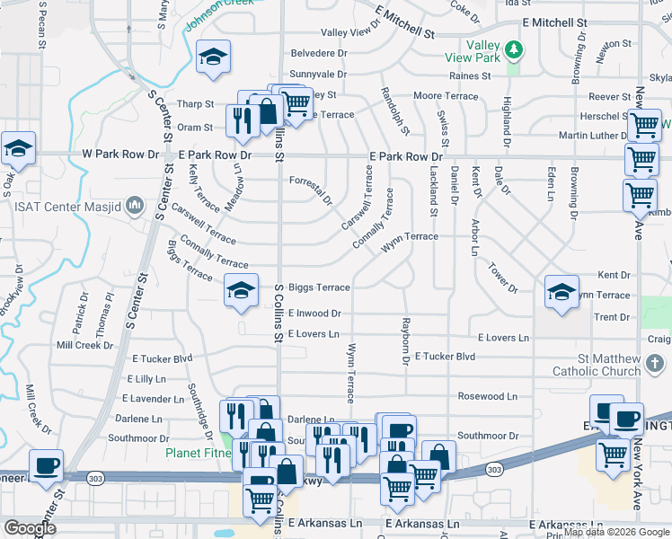 map of restaurants, bars, coffee shops, grocery stores, and more near 1619 Connally Terrace in Arlington