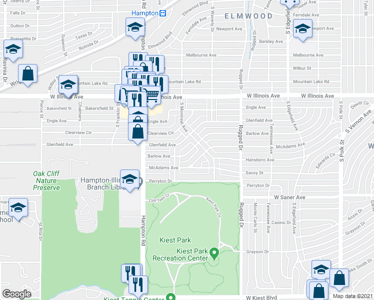 map of restaurants, bars, coffee shops, grocery stores, and more near 2129 Barlow Avenue in Dallas