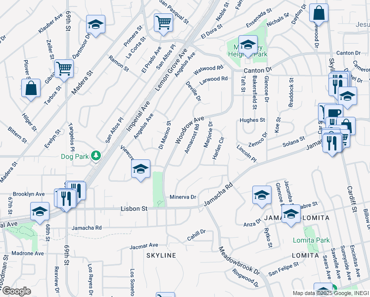 map of restaurants, bars, coffee shops, grocery stores, and more near 1014 Armacost Road in San Diego