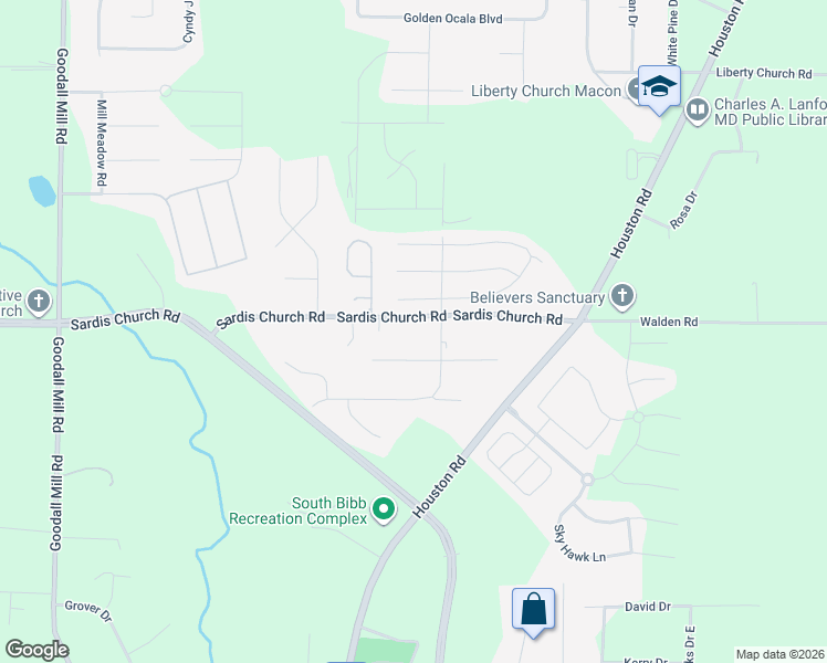 map of restaurants, bars, coffee shops, grocery stores, and more near 4120 Sardis Church Road in Macon