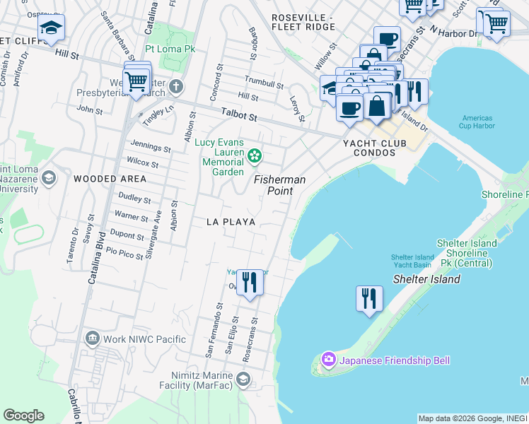 map of restaurants, bars, coffee shops, grocery stores, and more near 747 Armada Terrace in San Diego