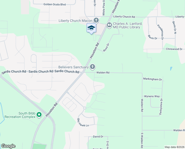 map of restaurants, bars, coffee shops, grocery stores, and more near 141 Quail Ridge Drive in Macon