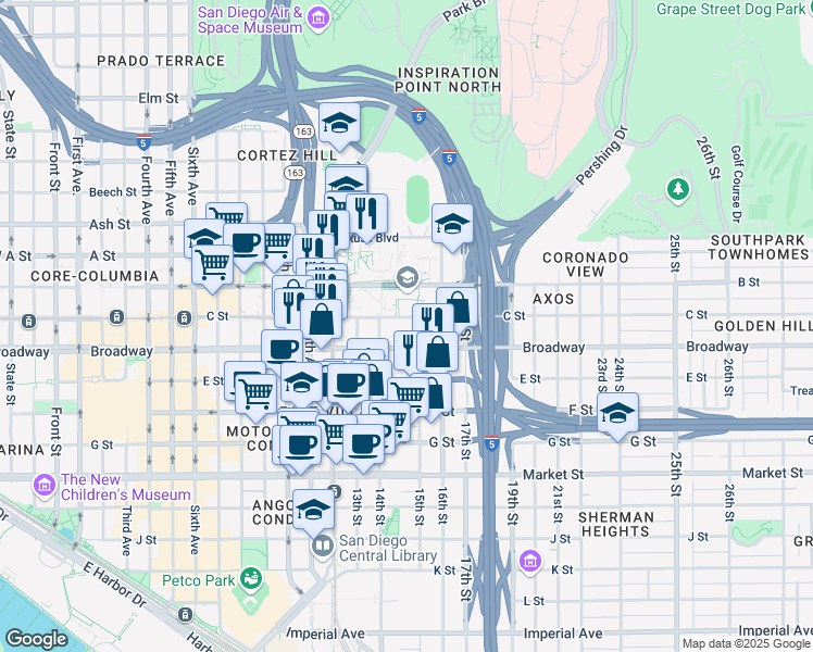 map of restaurants, bars, coffee shops, grocery stores, and more near 1059 14th Street in San Diego