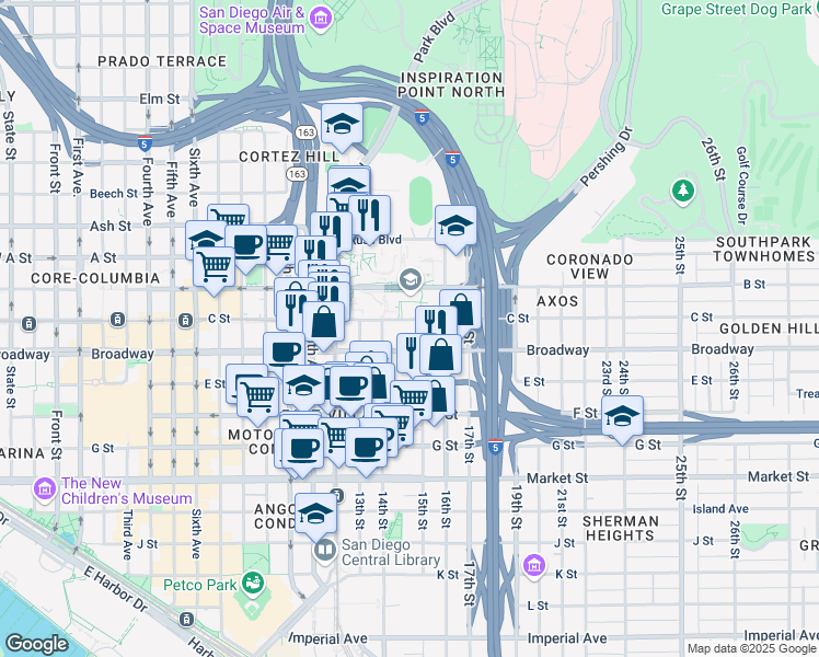 map of restaurants, bars, coffee shops, grocery stores, and more near in San Diego