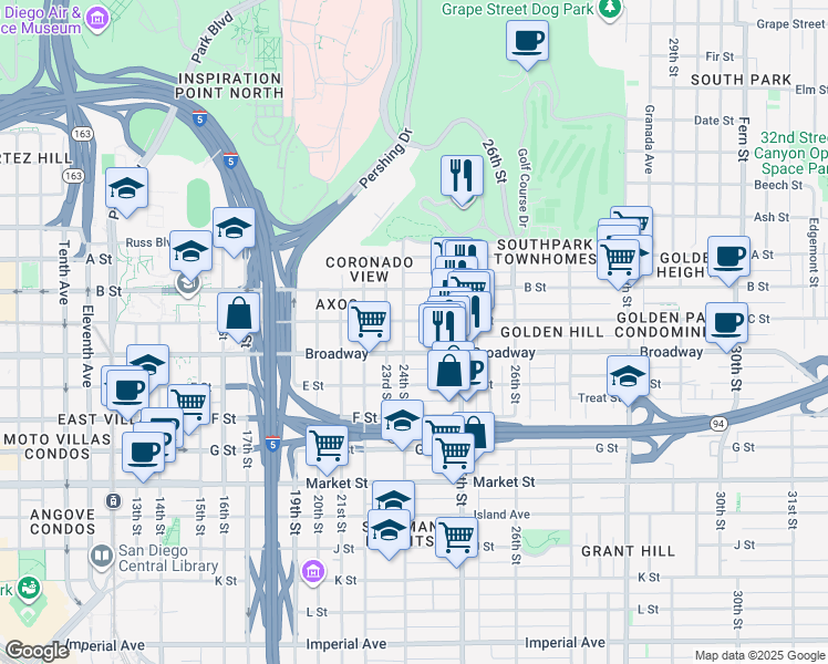 map of restaurants, bars, coffee shops, grocery stores, and more near in San Diego