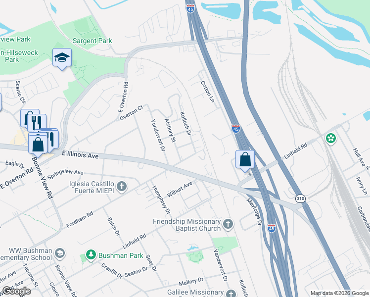 map of restaurants, bars, coffee shops, grocery stores, and more near 3714 Volga Avenue in Dallas