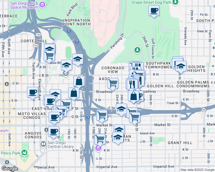 map of restaurants, bars, coffee shops, grocery stores, and more near 1055 21st Street in San Diego
