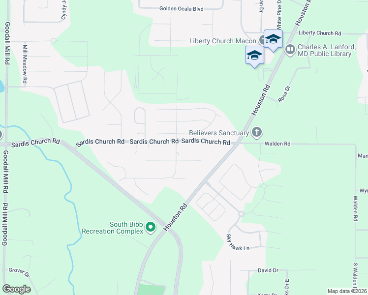 map of restaurants, bars, coffee shops, grocery stores, and more near 4056 Sardis Church Road in Macon